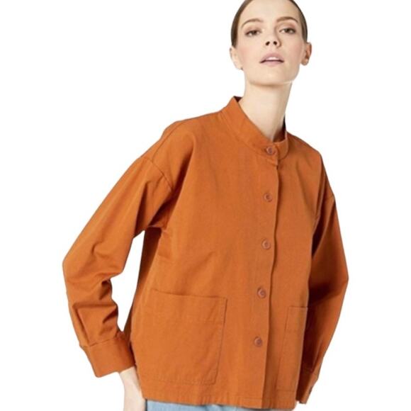 Eileen Fisher Musk Yellow Organic Cotton Mandarin Collar Jacket size Large - Picture 2 of 7